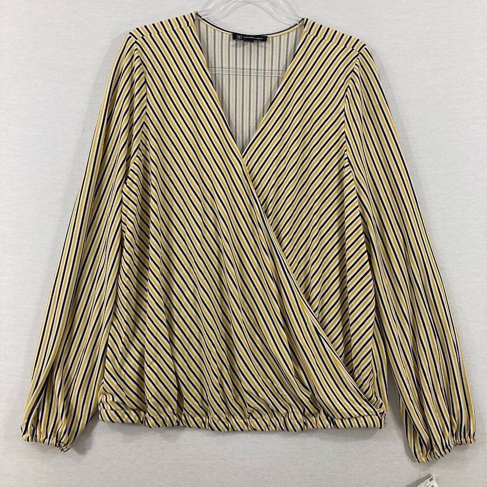 New INC International‎ Concepts XL Yellow Black Striped Stretch Knit Wrap Top
